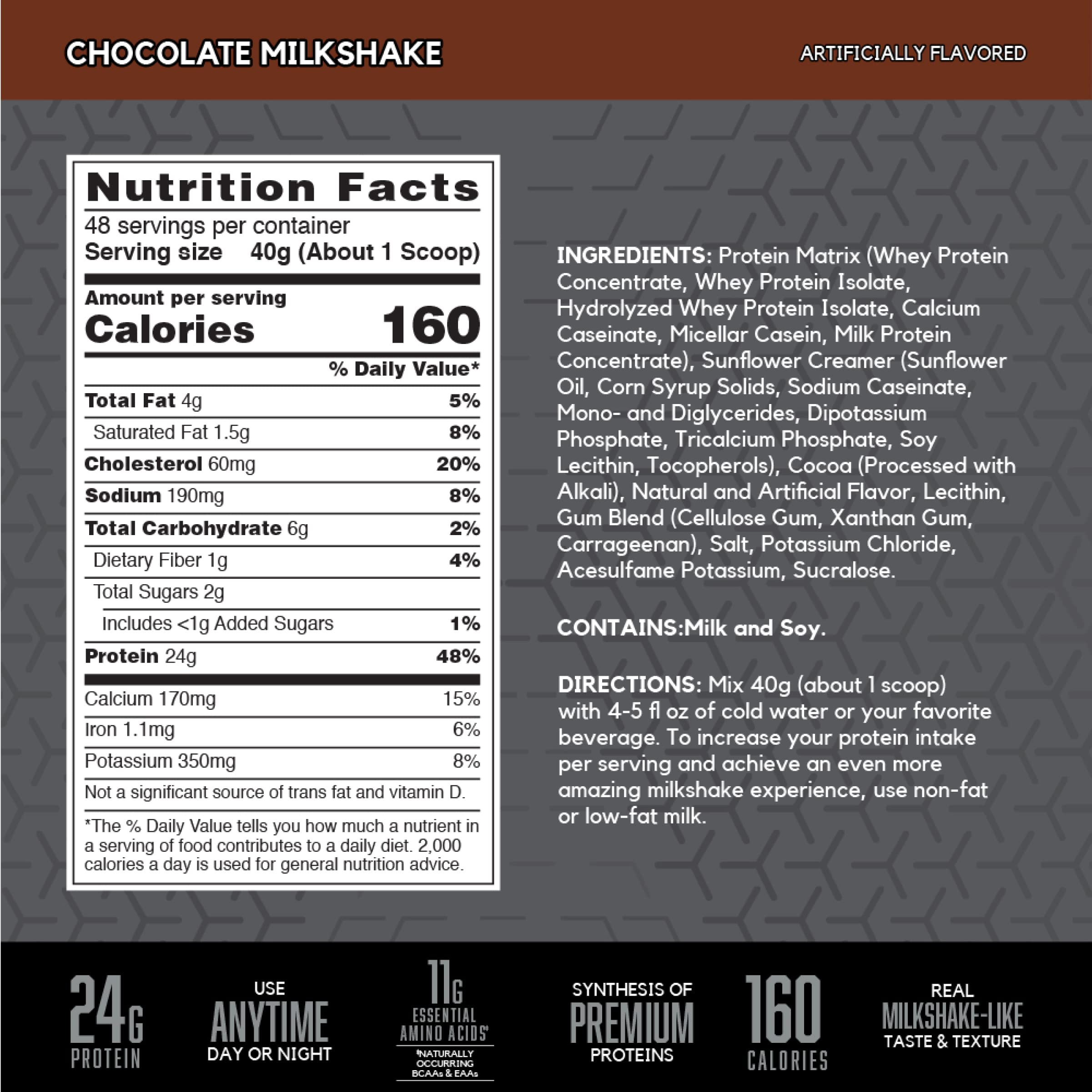 Chocolate Protein Powder 24g Whey & Casein 4.23 lb