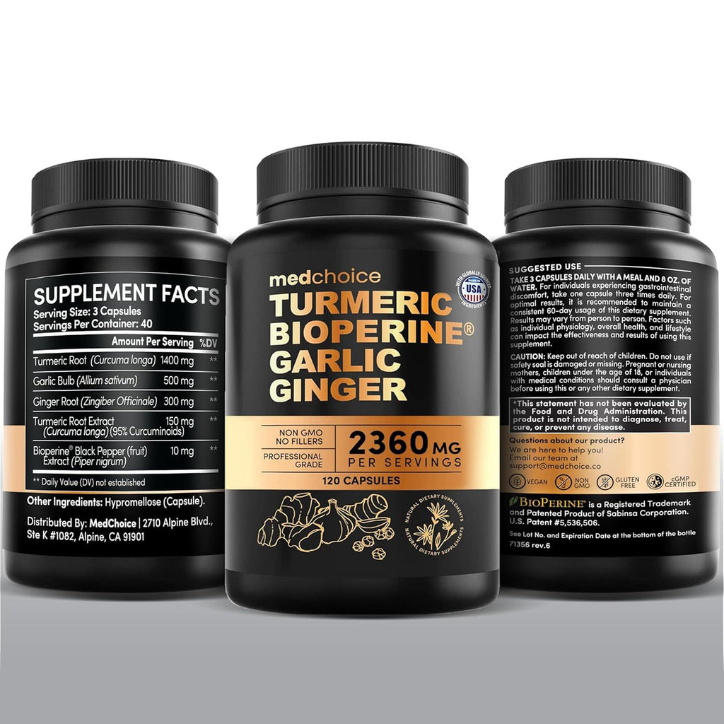 Turmeric & Garlic Capsules with BioPerine for Immune & Joint Support 120 Ct