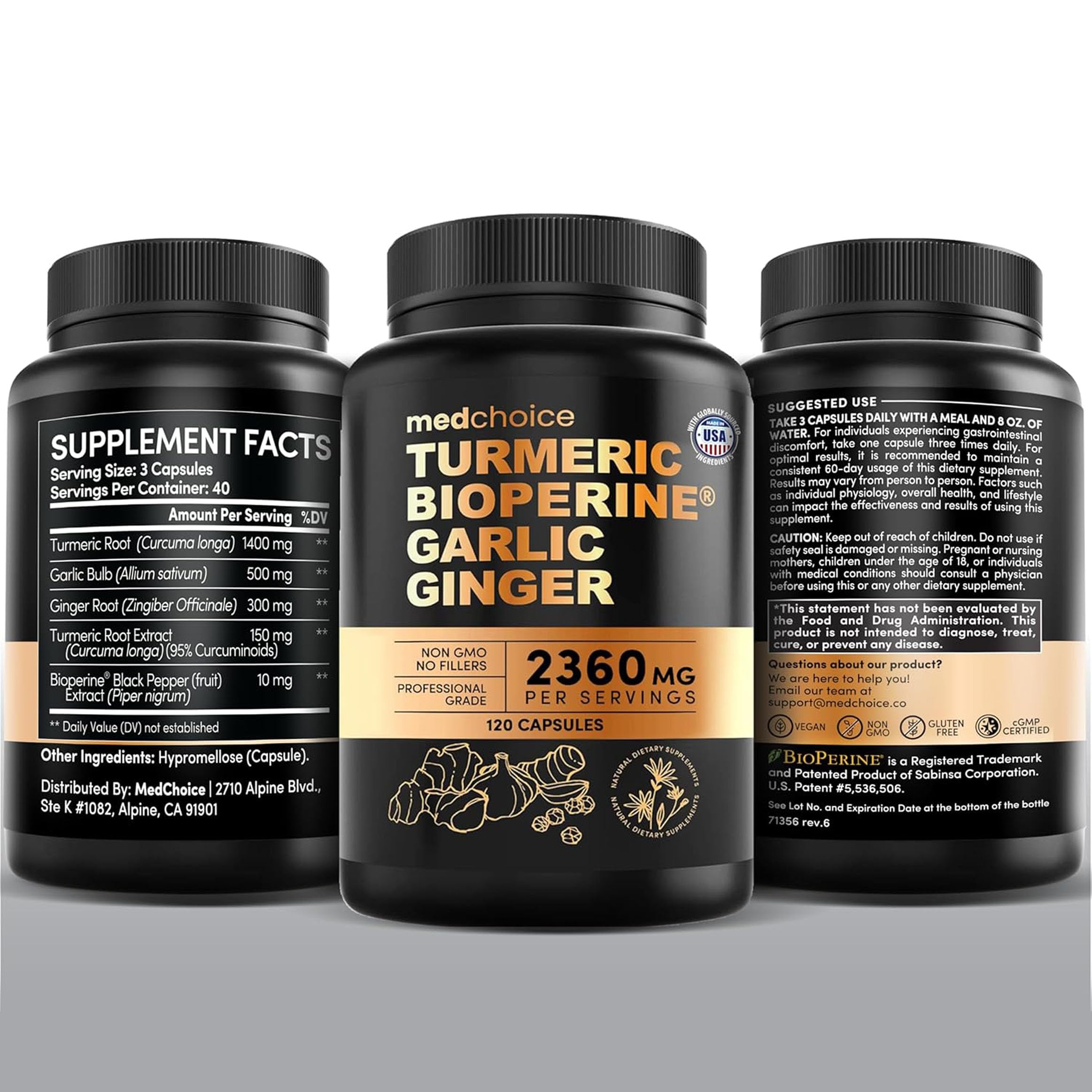 Turmeric & Garlic Capsules with BioPerine for Immune & Joint Support 120 Ct