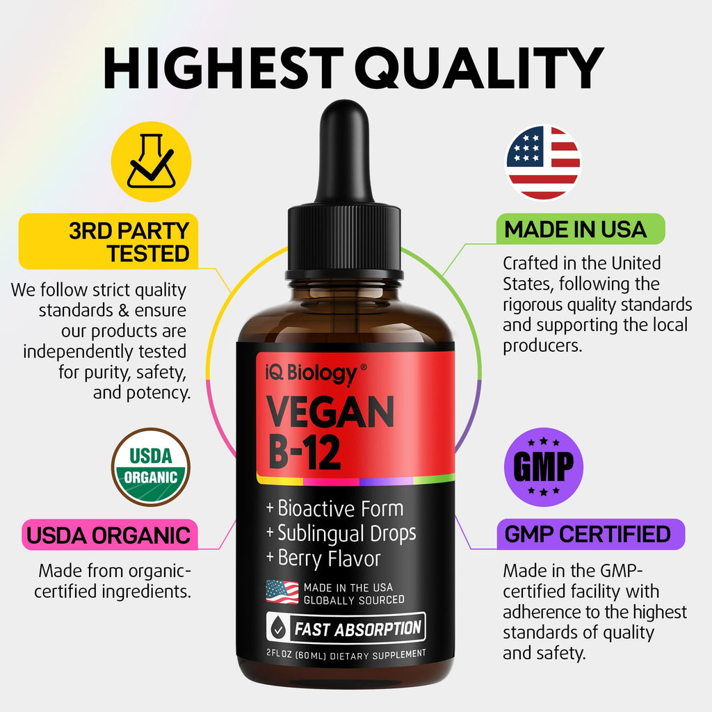 Vitamin B12 Liquid Drops 5000 mcg – Energy & Nerve Support, 60 Servings