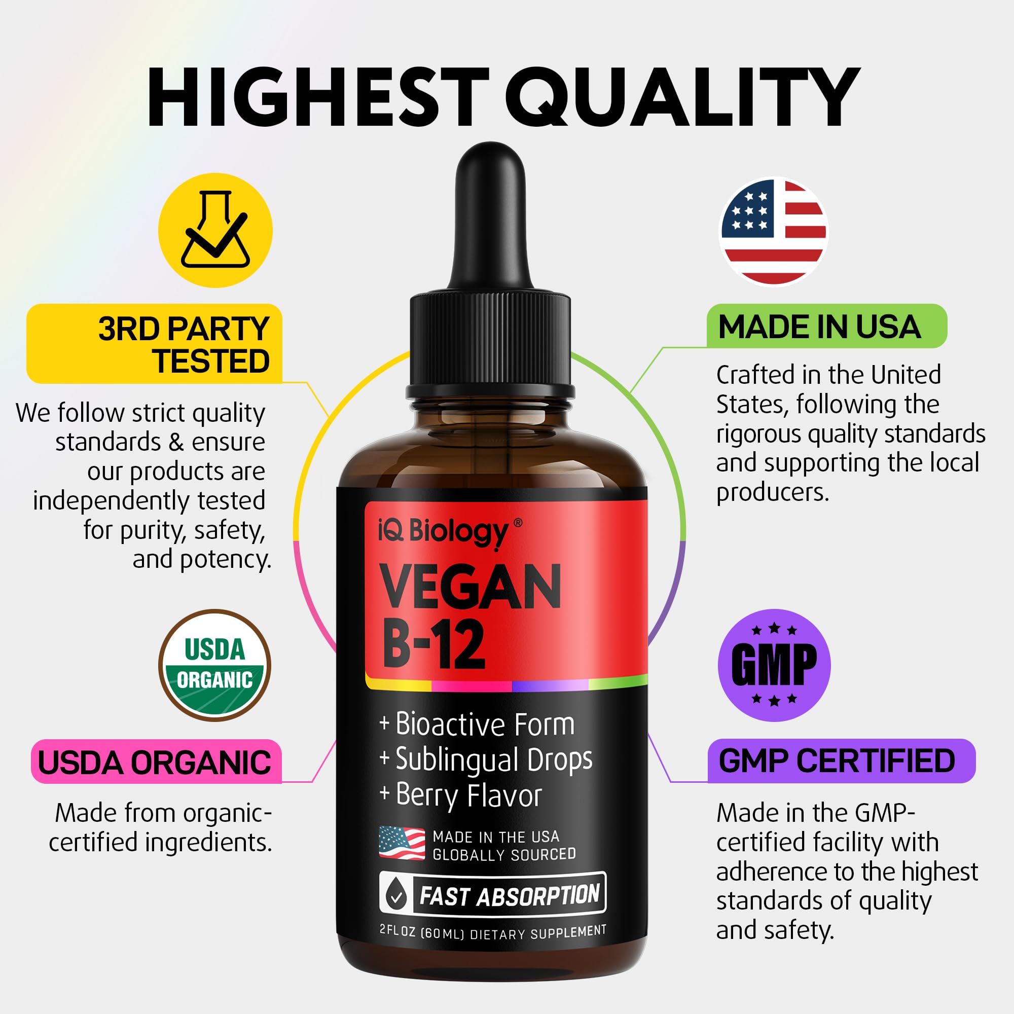 Vitamin B12 Liquid Drops 5000 mcg – Energy & Nerve Support, 60 Servings