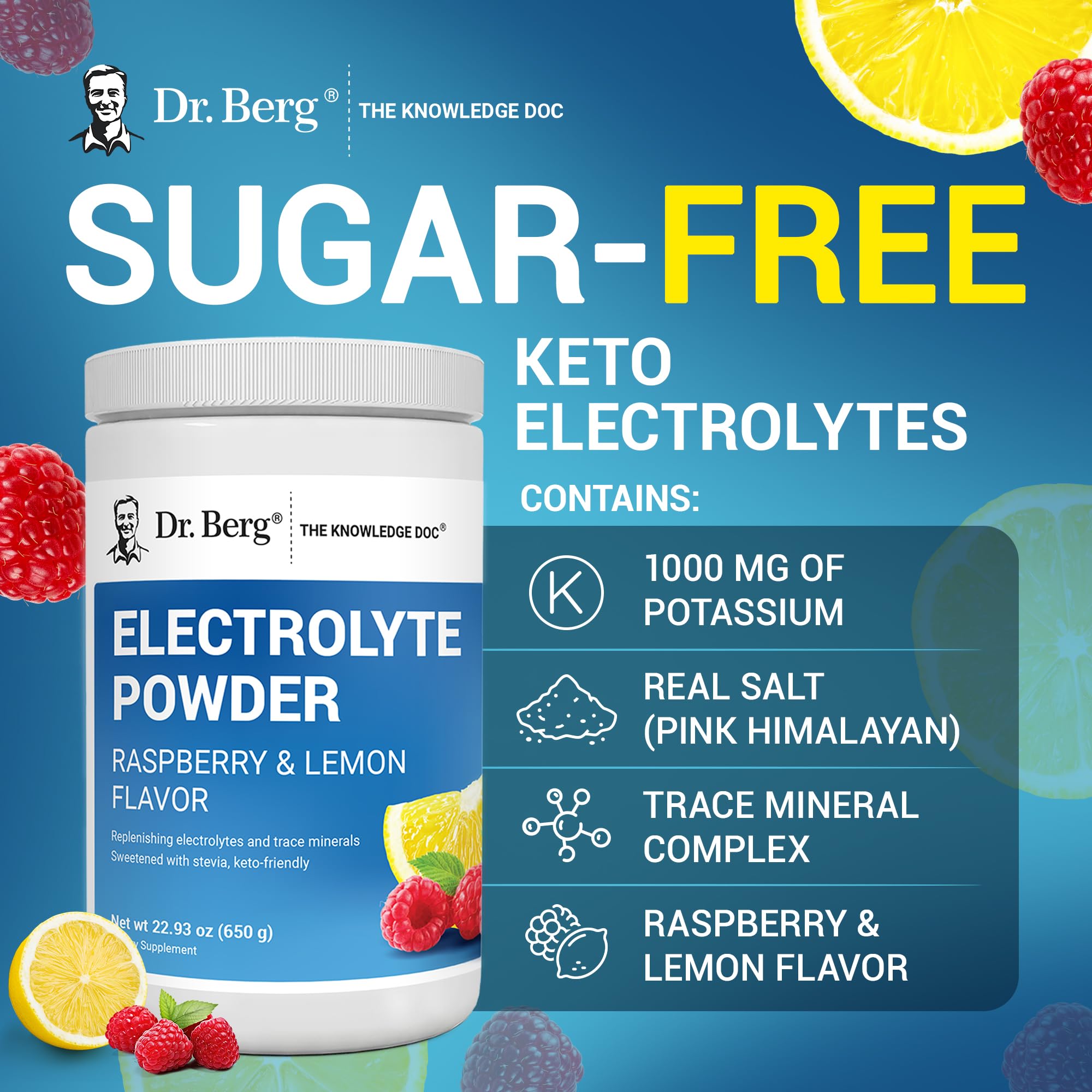 Electrolyte Powder 1000mg Potassium – Zero Sugar, 100 Servings