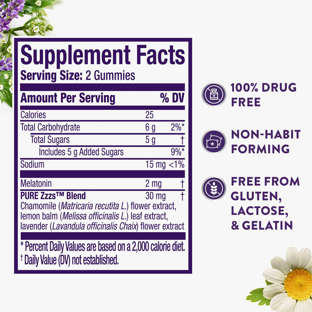 Melatonin Sleep Gummies 2mg with Chamomile & Lavender – 72 Count