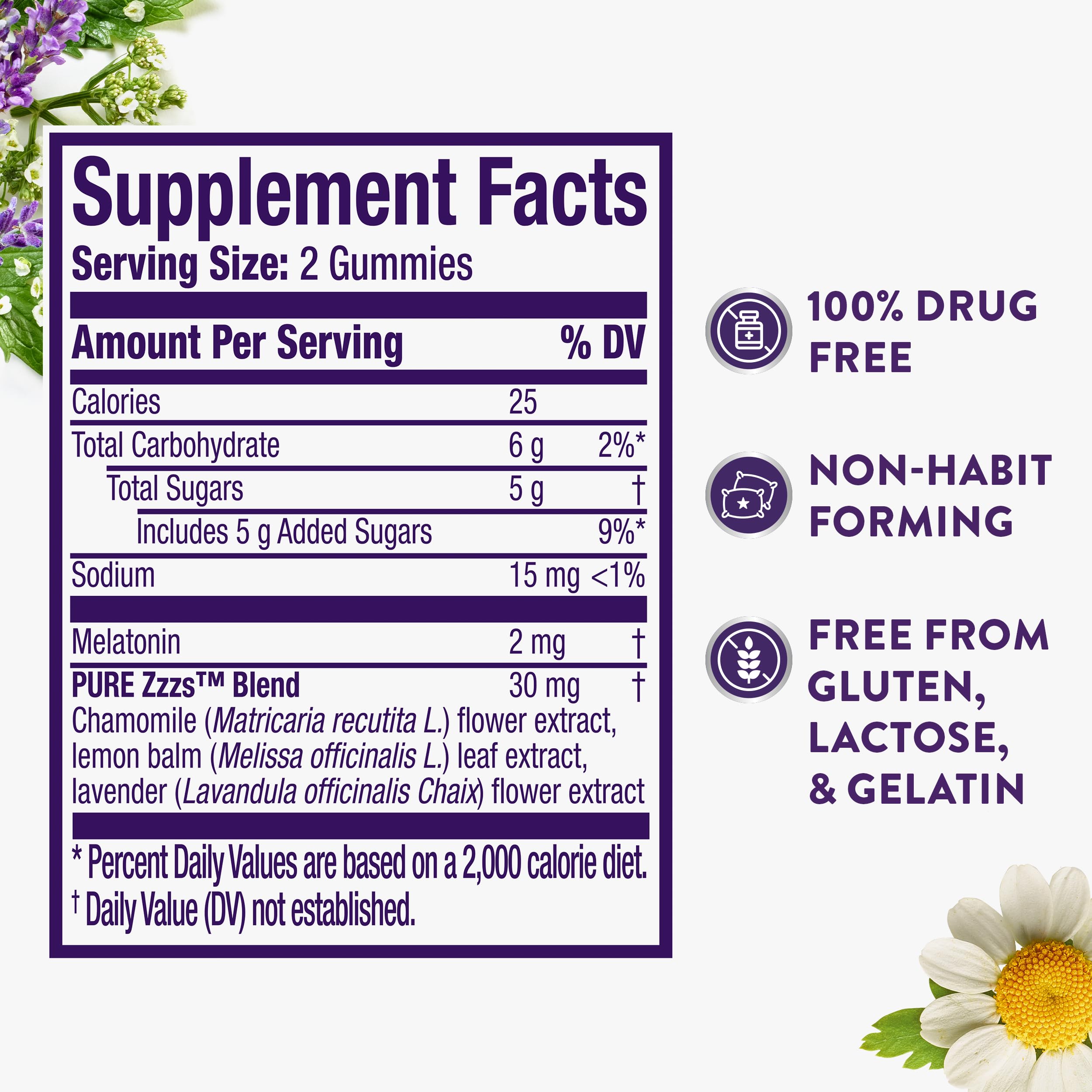 Melatonin Sleep Gummies 2mg with Chamomile & Lavender – 72 Count