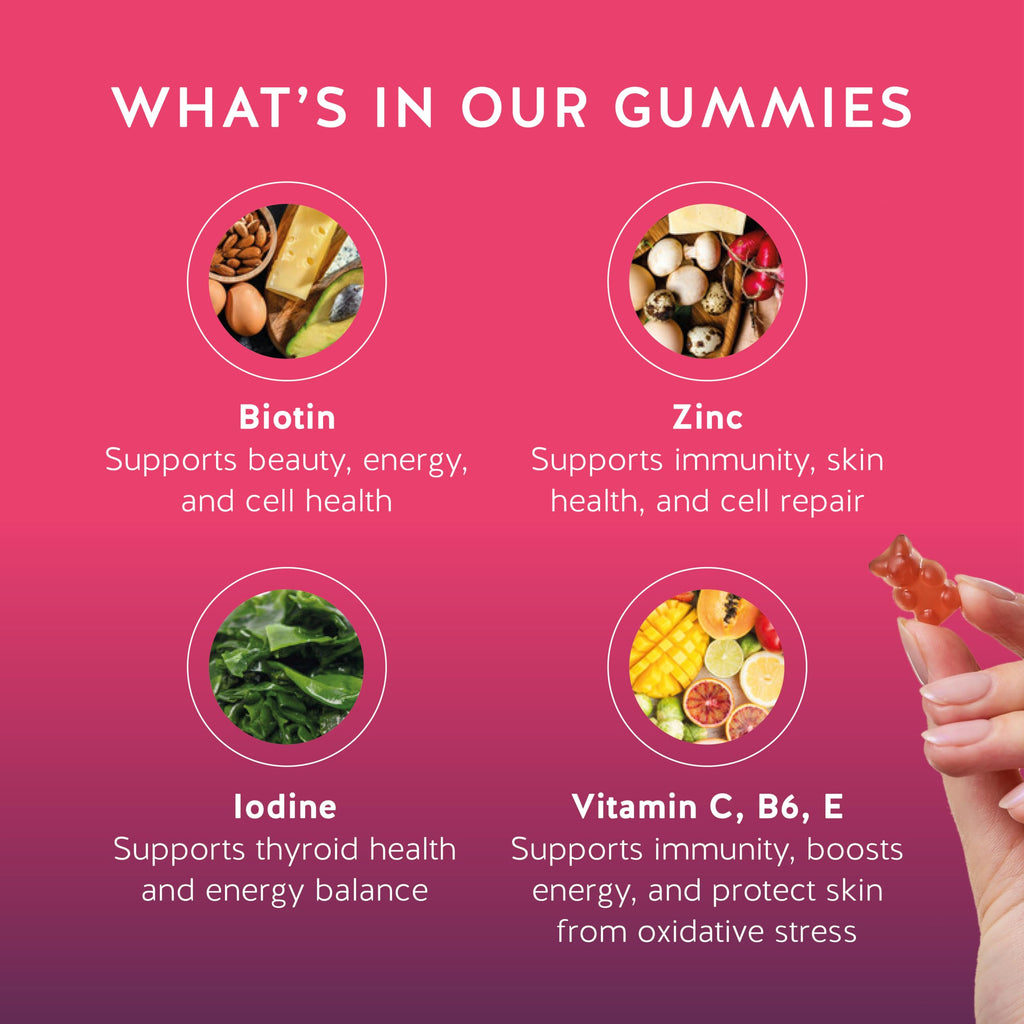 Biotin Gummies 5000mcg Hair Skin Nails Vitamin C E 90 Count