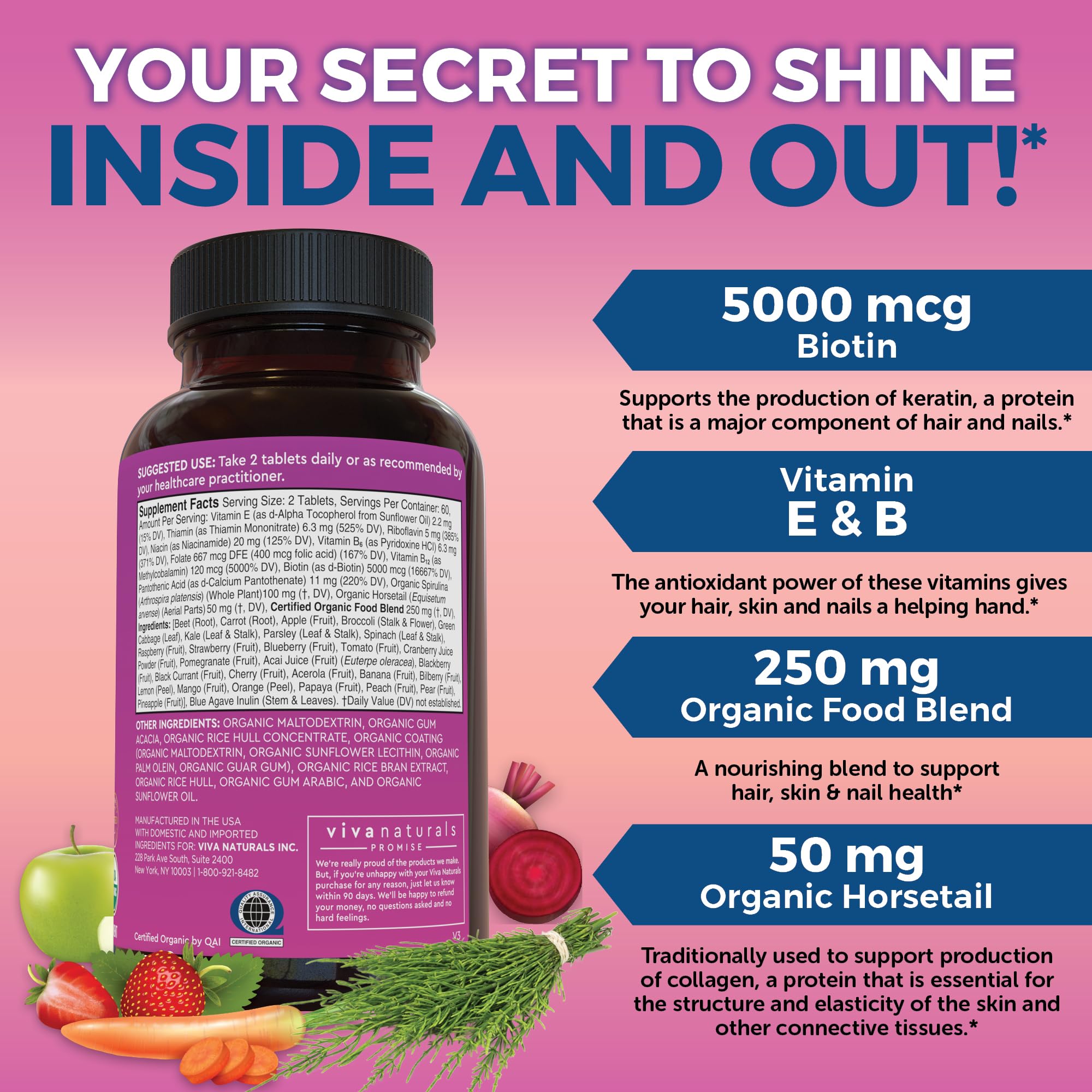 Biotin 5000mcg Hair Skin Nails Vitamins 120 Count