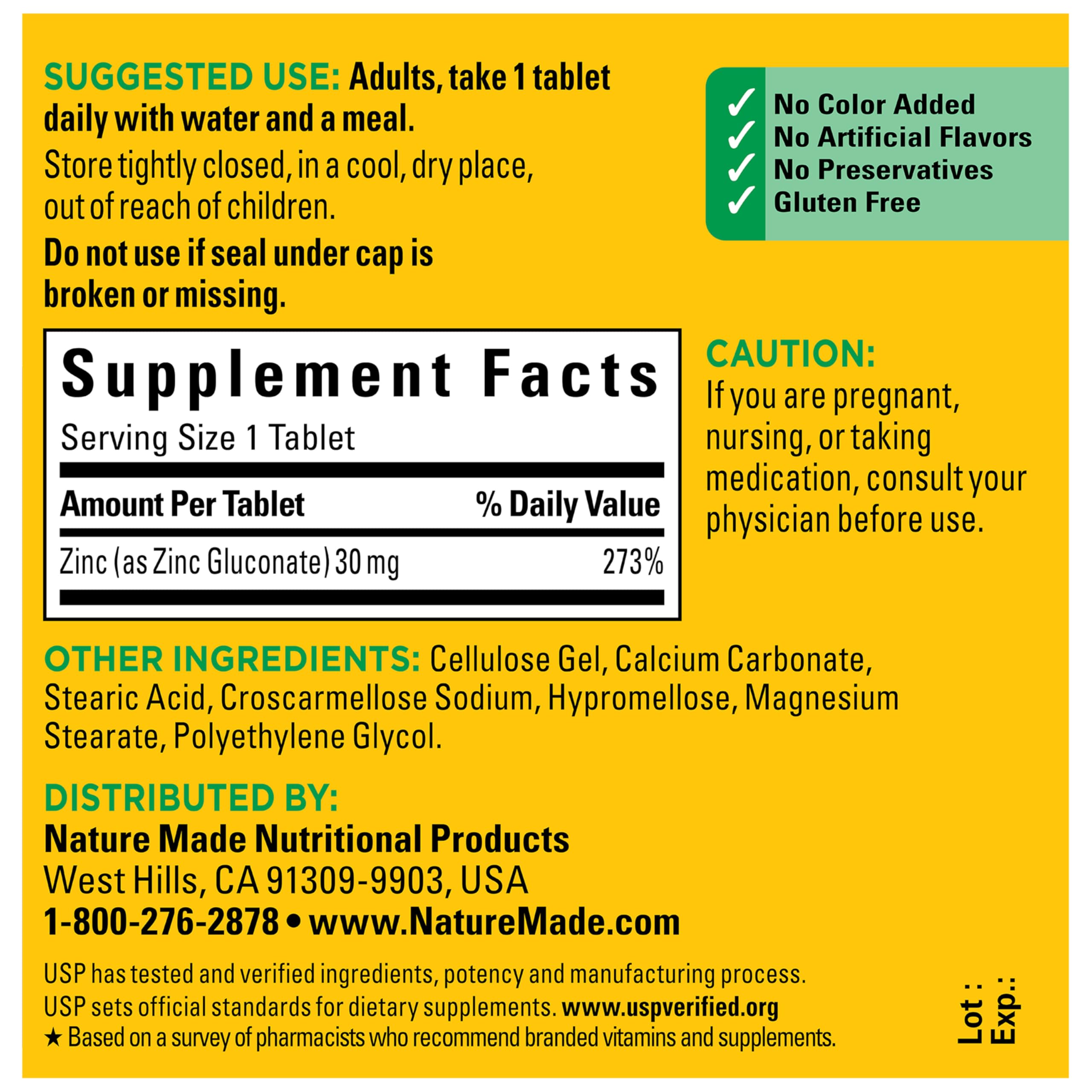 Zinc 30mg Immune Support Supplement – Antioxidant, 100 Tablets