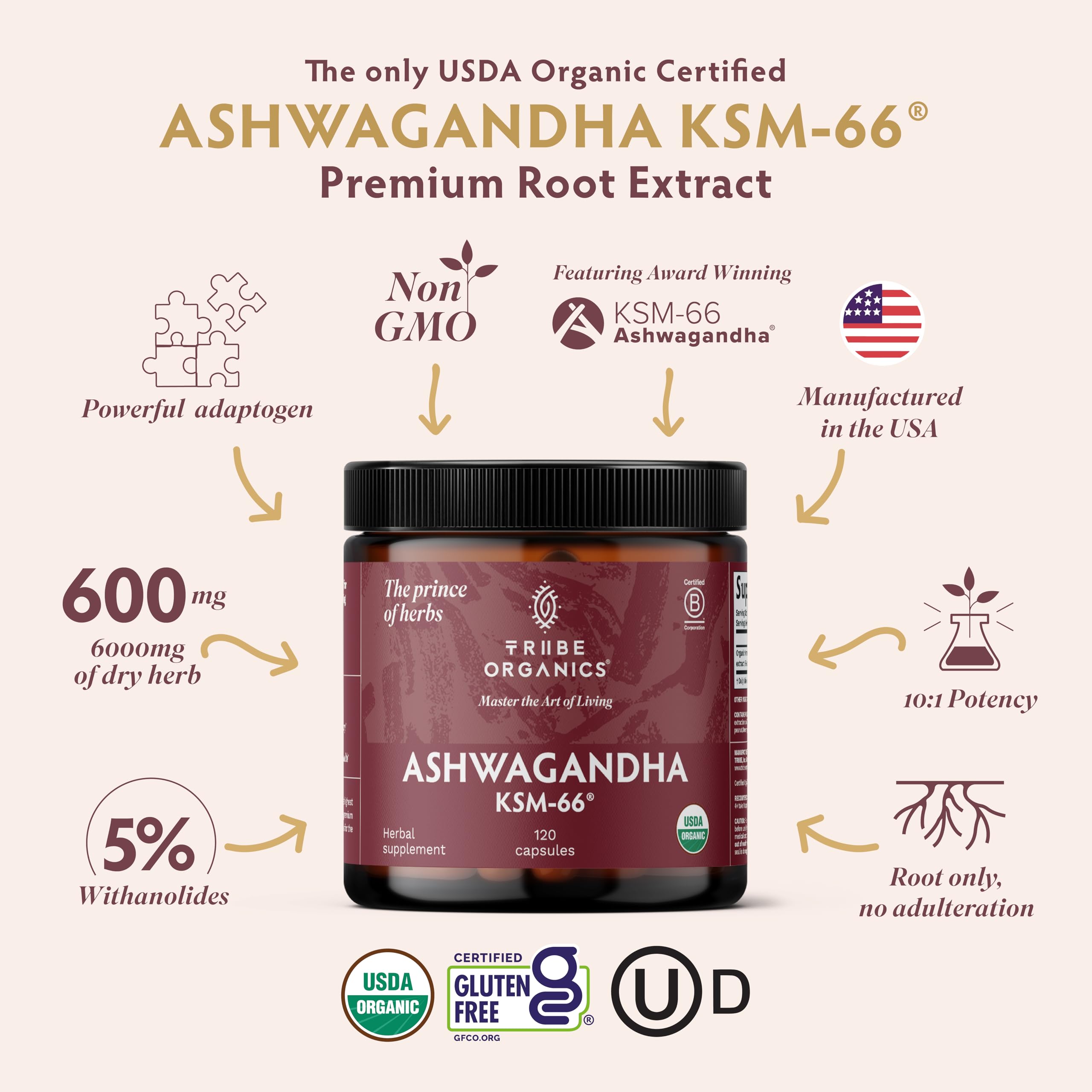 Ashwagandha KSM-66 600mg Capsules for Stress, Energy, Mood & Focus Support