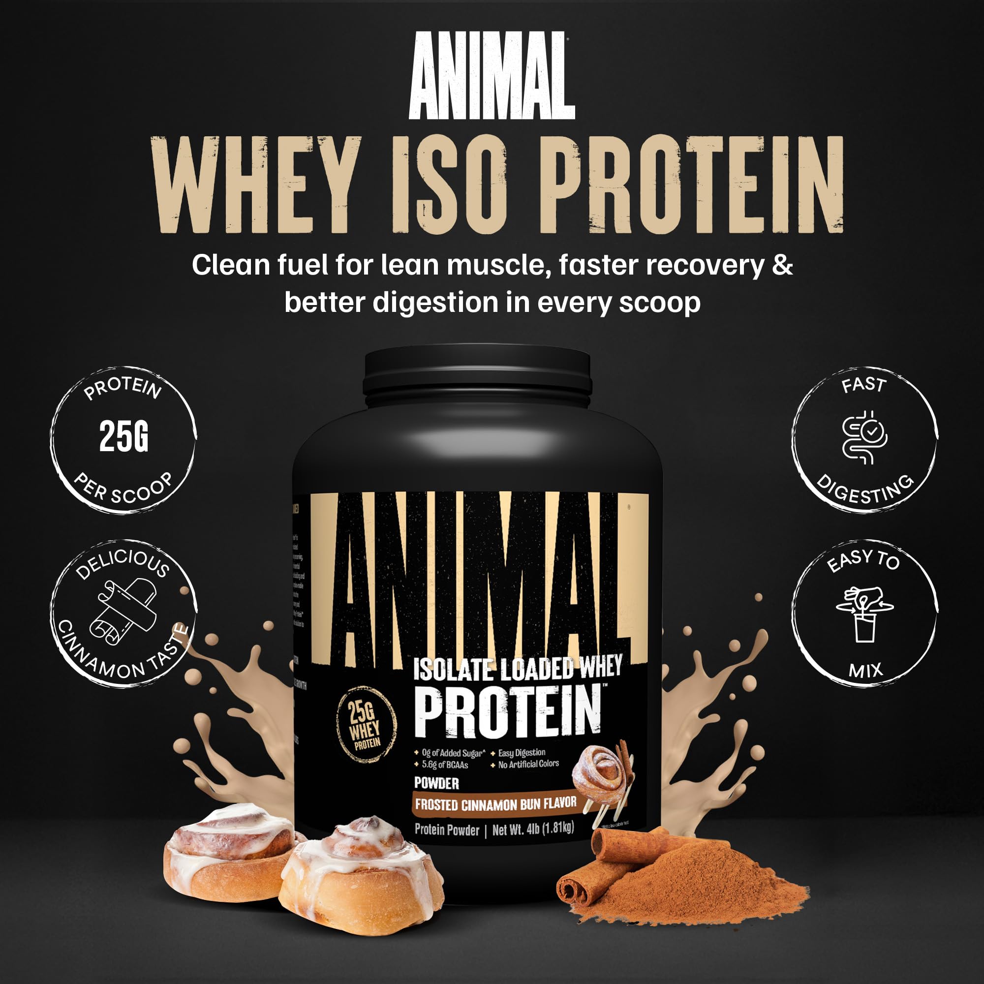 Whey Protein Isolate Cinnamon Bun 25g Protein 4 lb