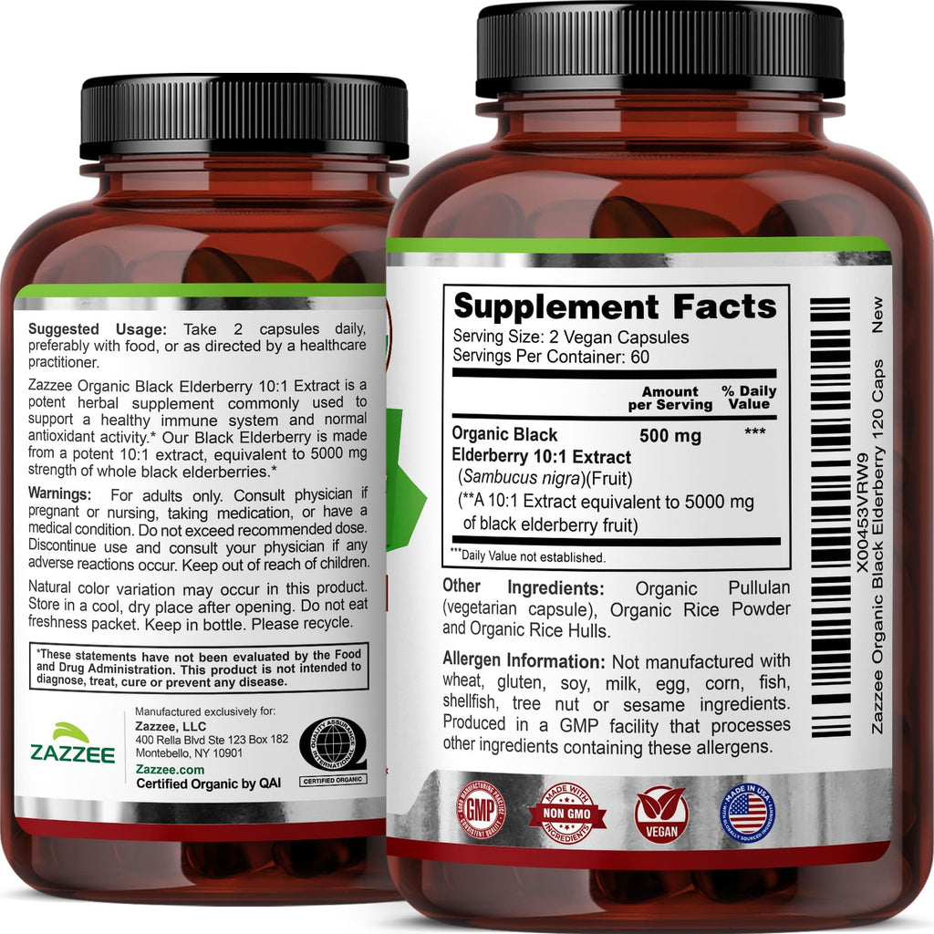 Black Elderberry 10:1 Extract Capsules for Immune Support 5000mg 120 Ct