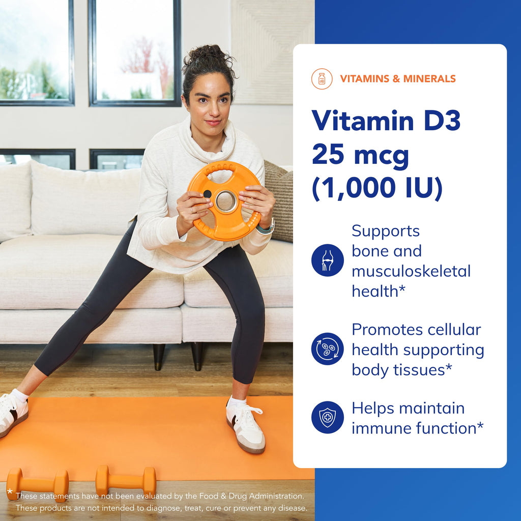Vitamin D3 1000 IU Capsules – Bone & Immune Support, 250 Ct