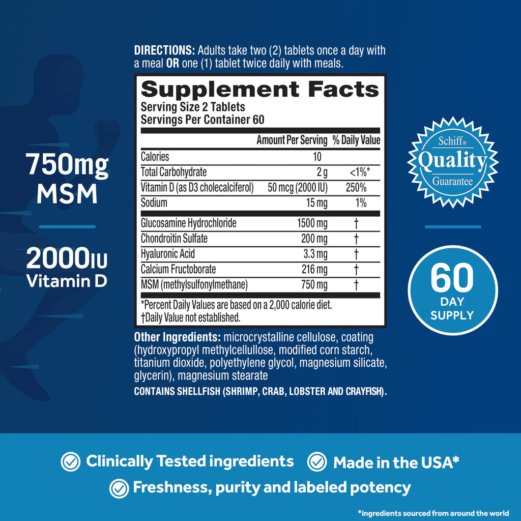Glucosamine Chondroitin MSM with Vitamin D3 for Joint & Bone Support 120 Ct