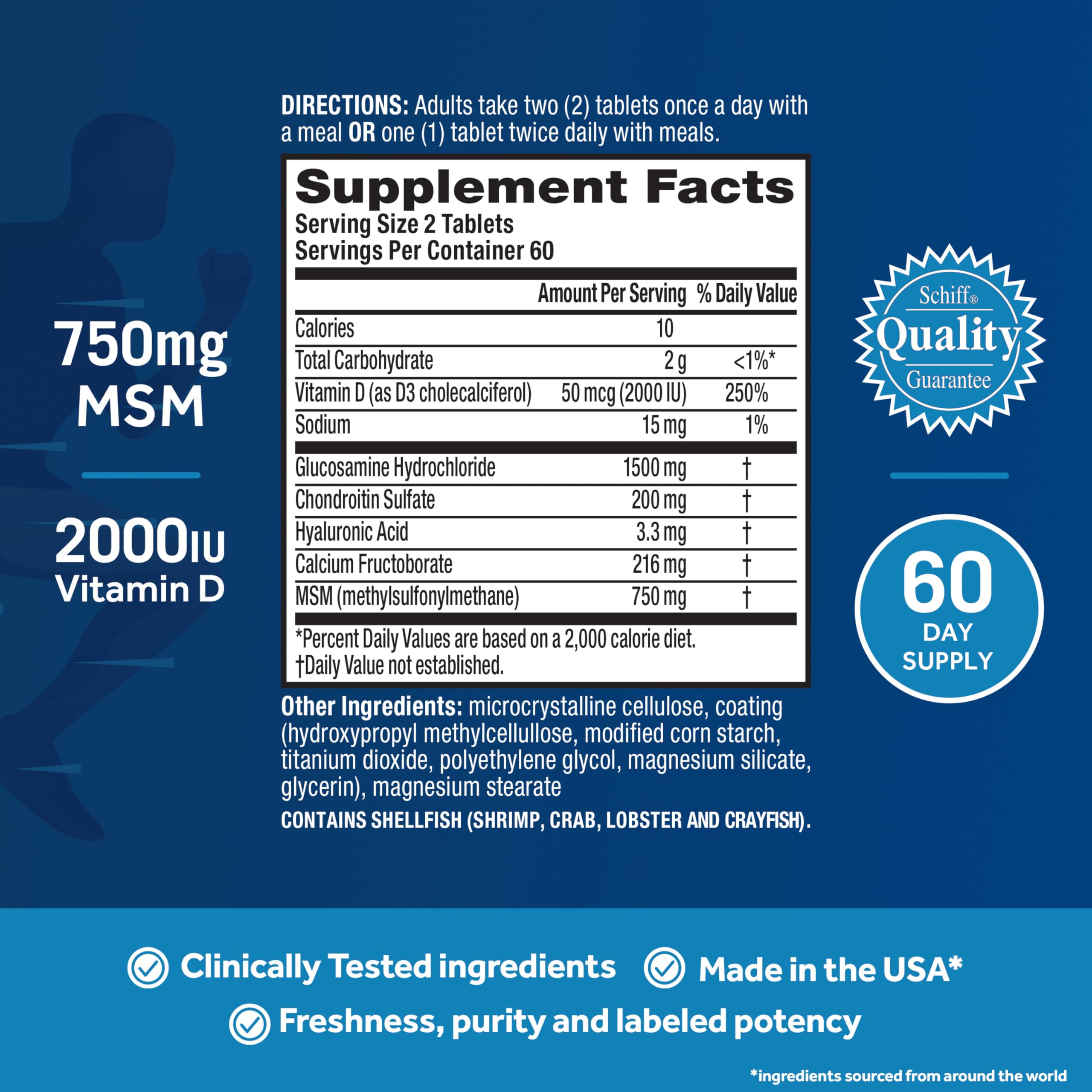Glucosamine Chondroitin MSM with Vitamin D3 for Joint & Bone Support 120 Ct