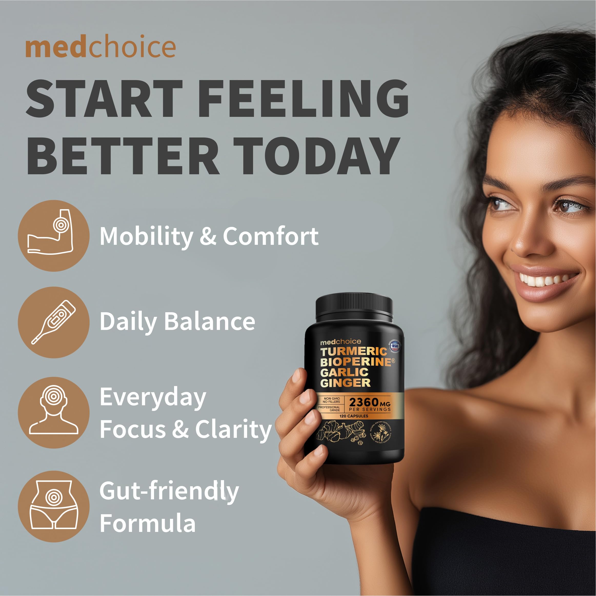 Turmeric & Garlic Capsules with BioPerine for Immune & Joint Support 120 Ct