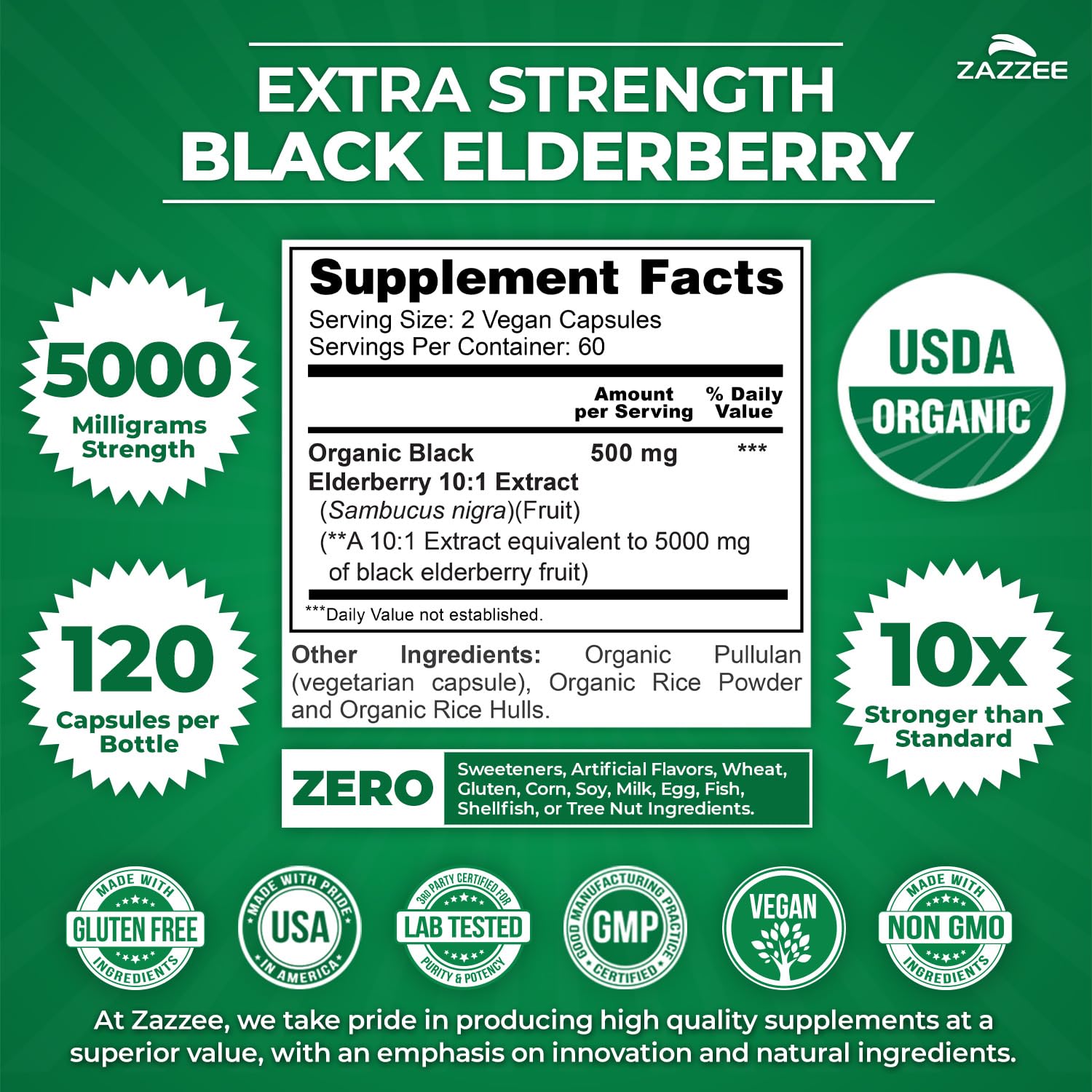 Black Elderberry 10:1 Extract Capsules for Immune Support 5000mg 120 Ct