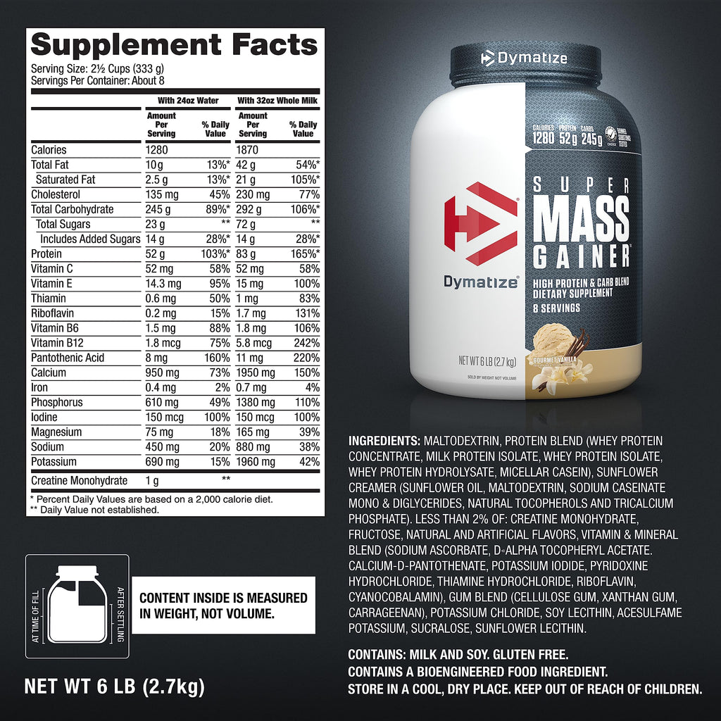 Mass Gainer Protein Powder 52g Protein 1280 Calories Vanilla
