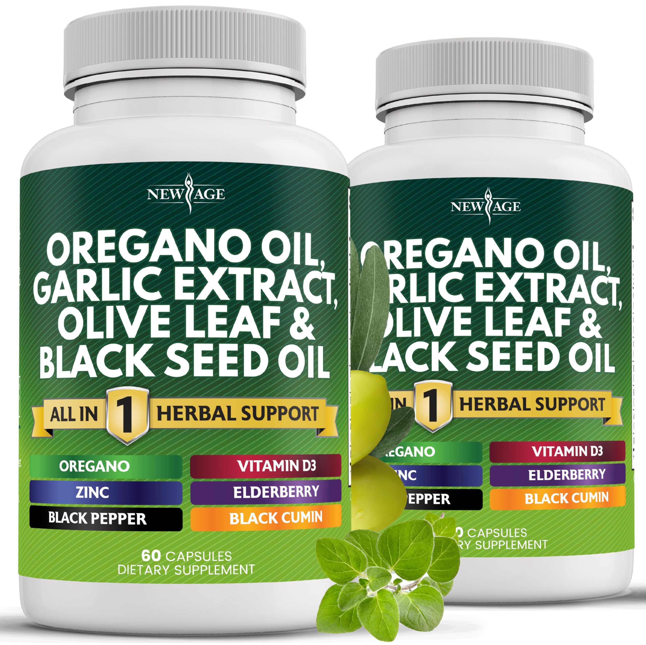 Oregano Oil Capsules with Garlic & Olive Leaf for Immune Support 120 Ct
