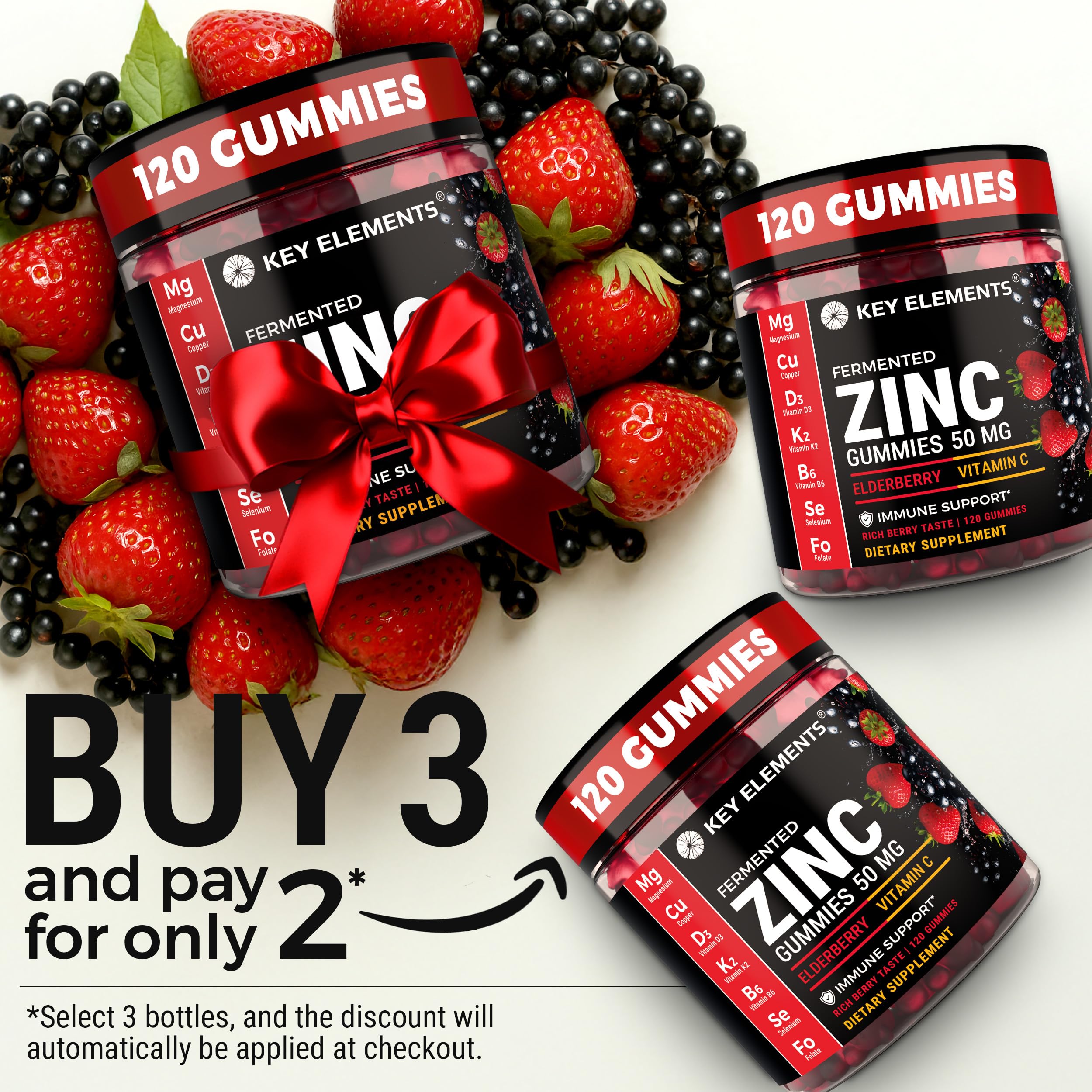 Zinc 50mg Immune Support Gummies with Elderberry & Vitamin C – 120
