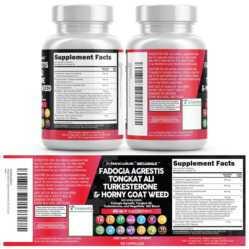 Testosterone Support Supplement with Tongkat Ali & Fadogia for Performance 60 Ct