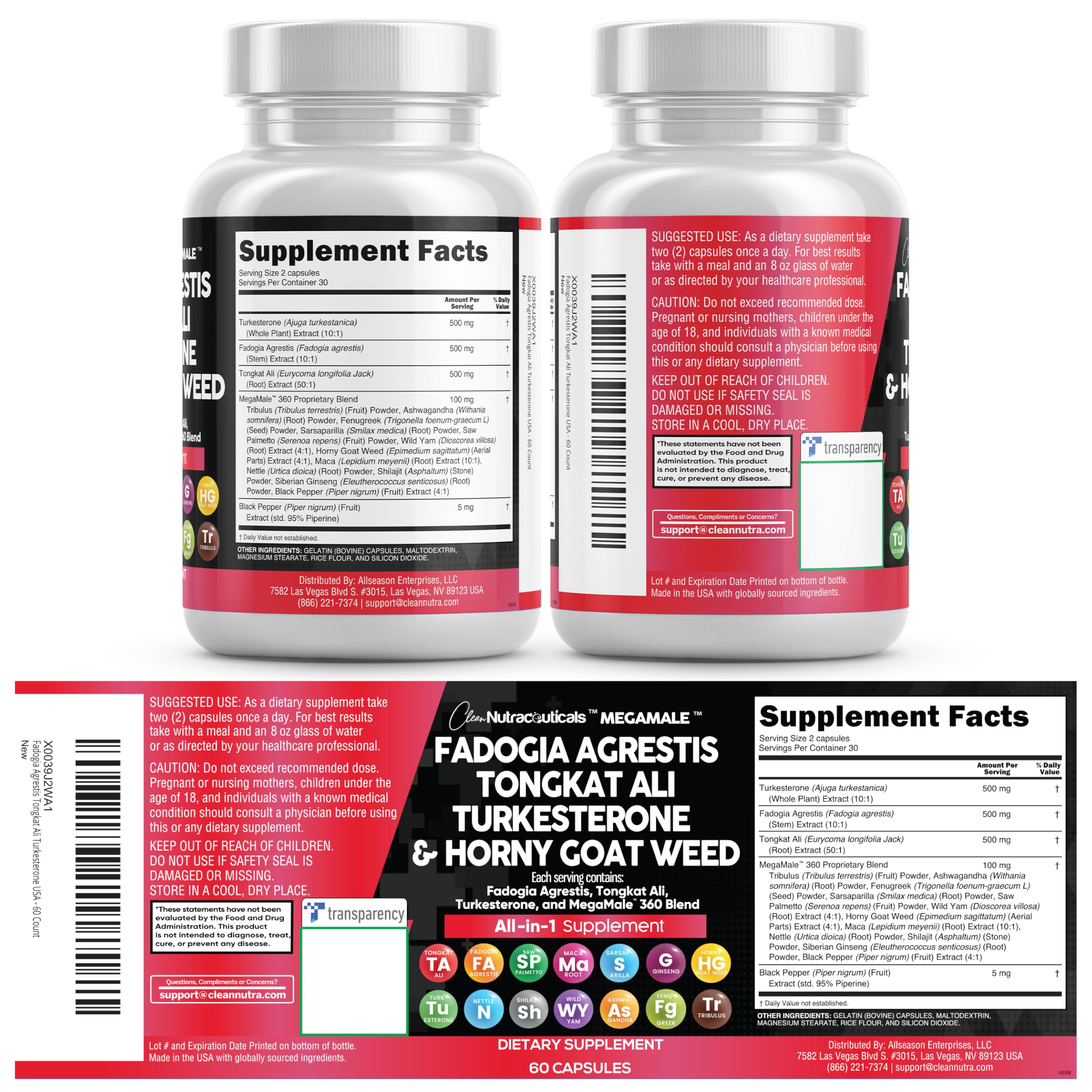 Testosterone Support Supplement with Tongkat Ali & Fadogia for Performance 60 Ct