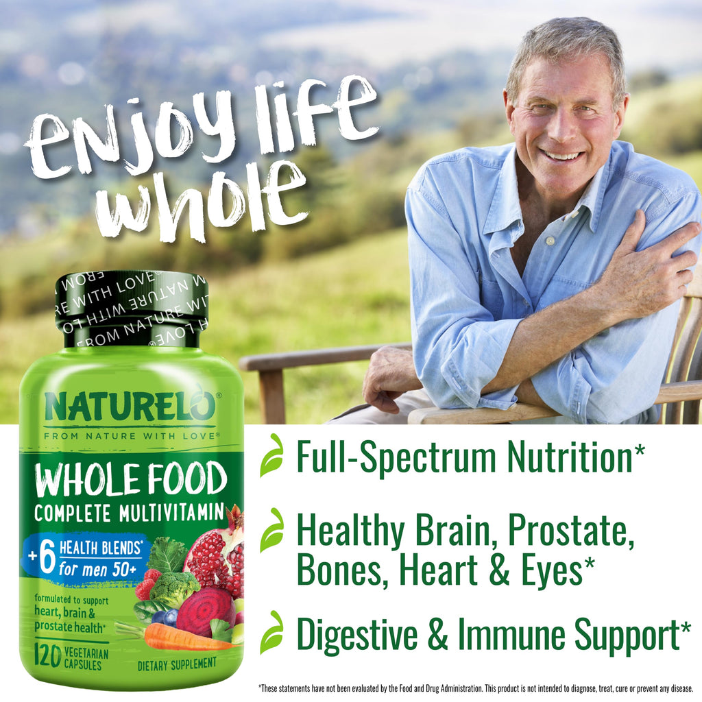 Men's 50+ Whole Food Multivitamin – Organic Herbs, Vegan, Energy & Heart Health, 120 Capsules