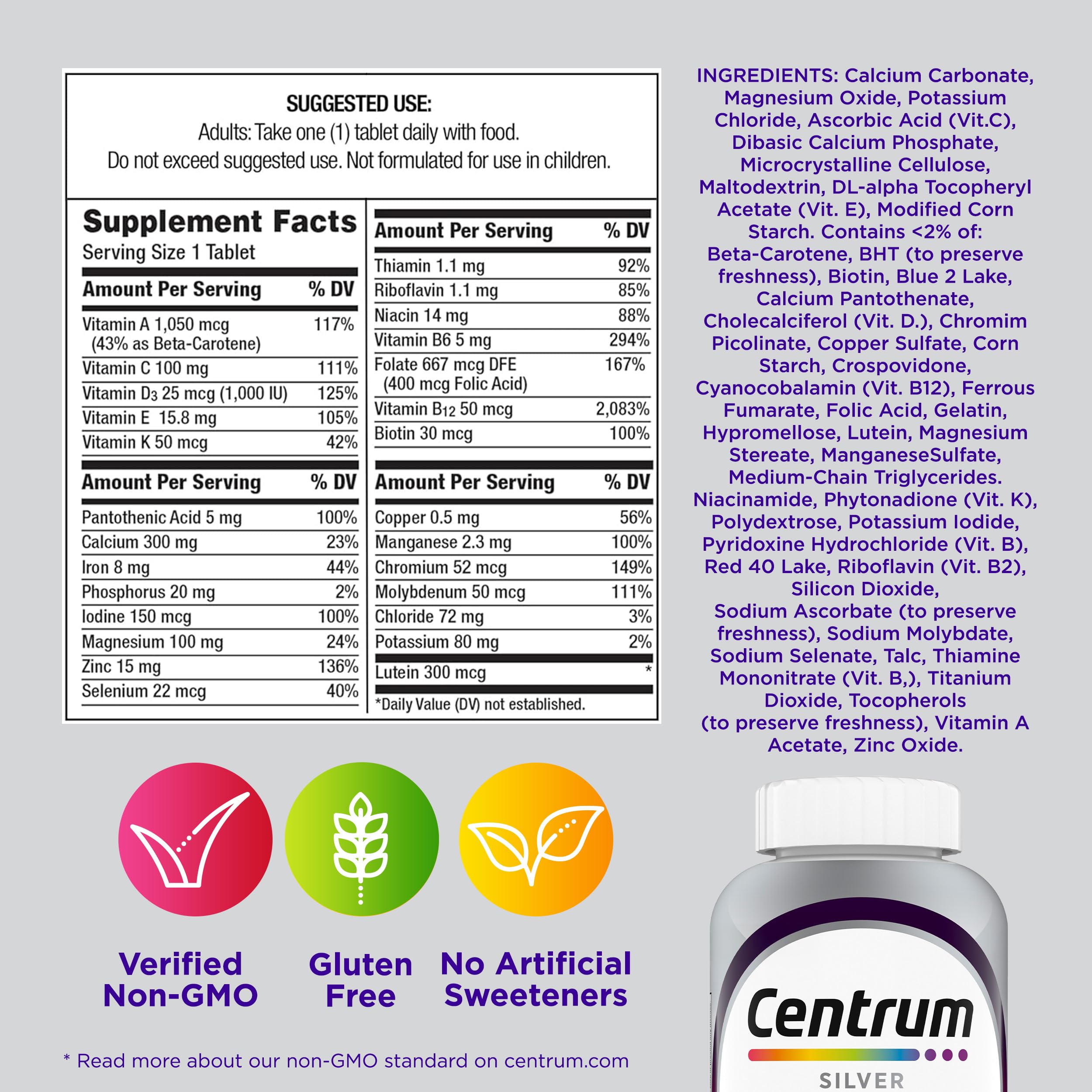 Women’s 50+ Multivitamin Vitamin D3 B Vitamins 100 Tablets