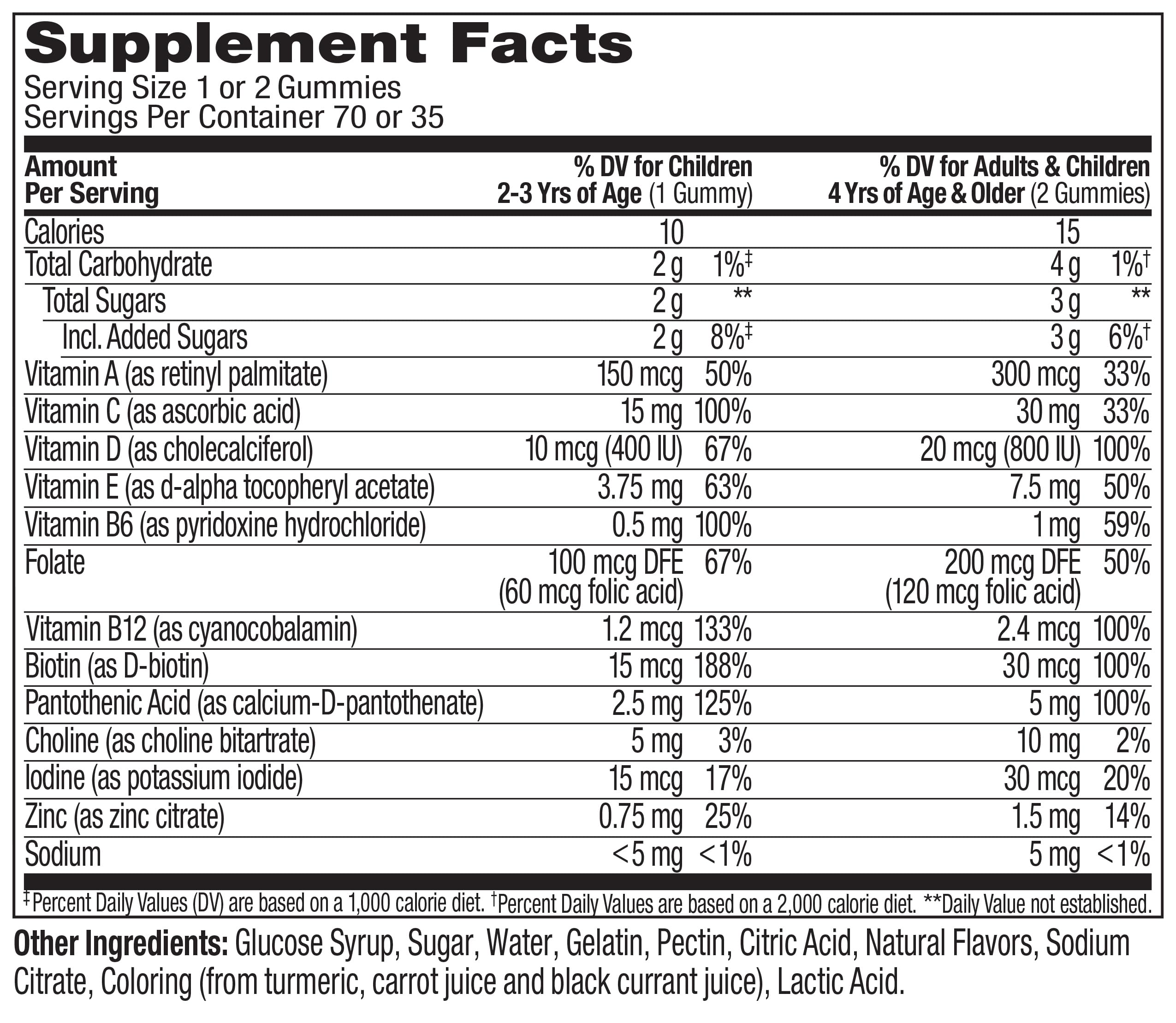 Kids Multivitamin Gummies Immune Support Vitamins A C D 70 Count