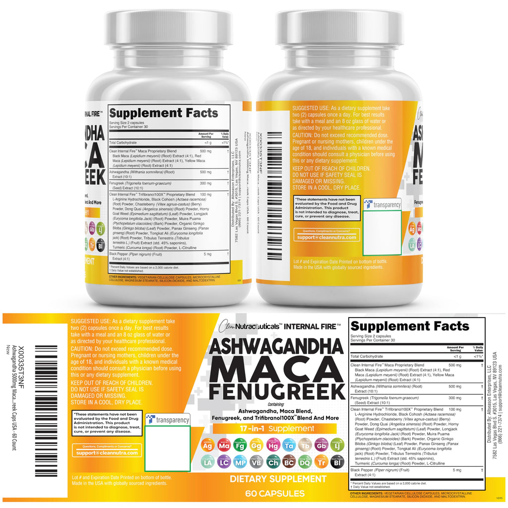 Ashwagandha Maca Fenugreek & Tongkat Ali Capsules for Stress, Mood & Hormone Support