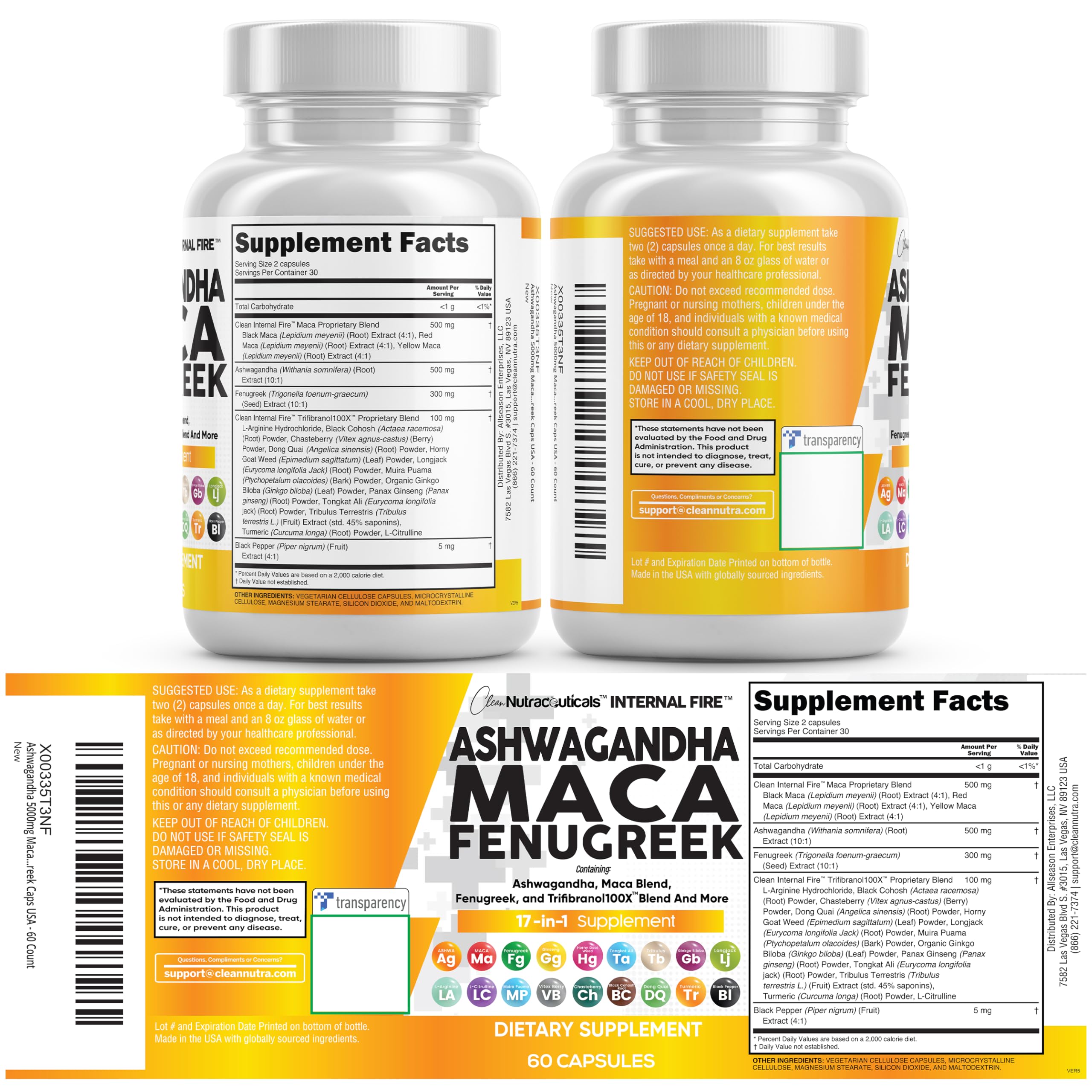 Ashwagandha Maca Fenugreek & Tongkat Ali Capsules for Stress, Mood & Hormone Support