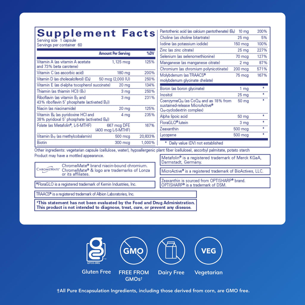 Once Daily Multivitamin – CoQ10, Lutein, Metafolin, Vision & Cognitive Support, 60 Capsules