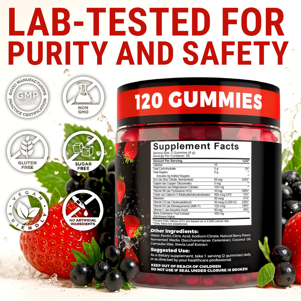 Zinc 50mg Immune Support Gummies with Elderberry & Vitamin C – 120