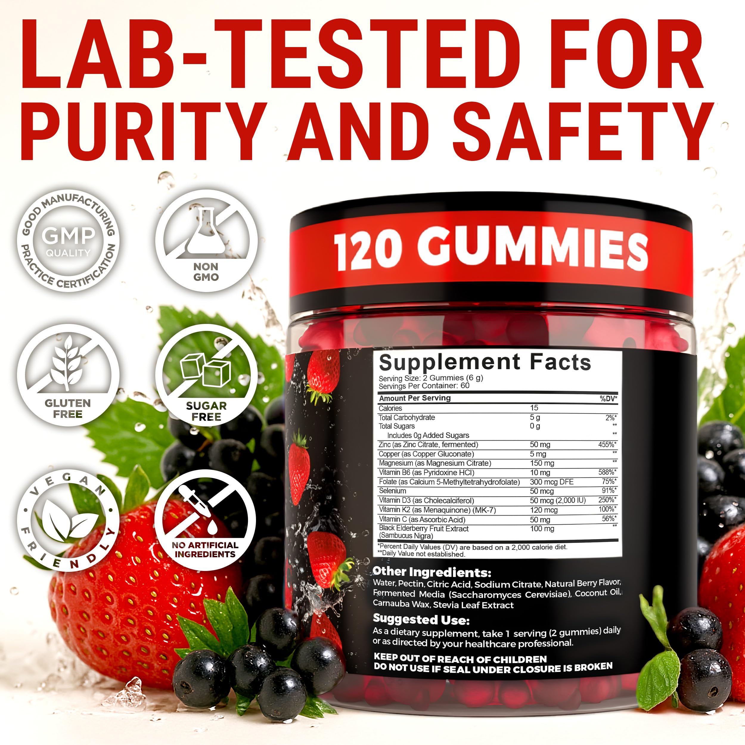 Zinc 50mg Immune Support Gummies with Elderberry & Vitamin C – 120