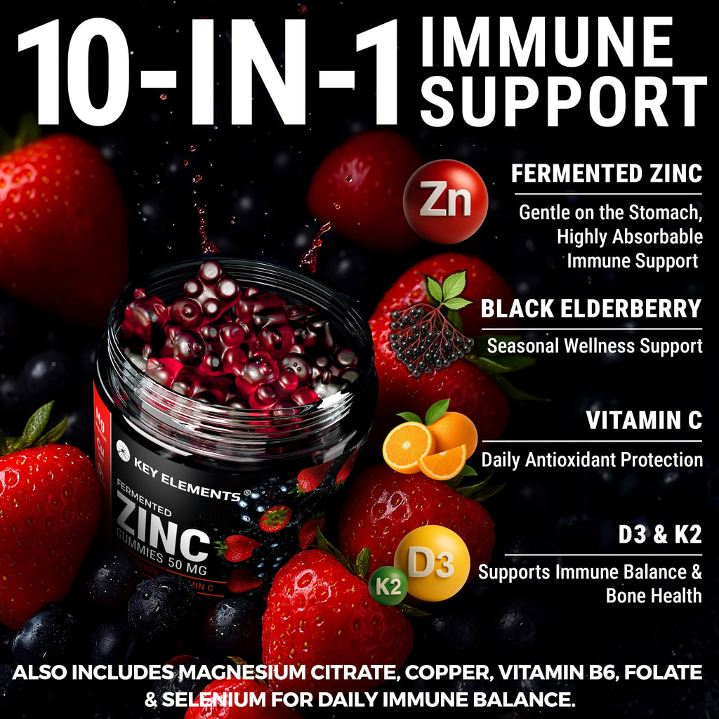 Zinc 50mg Immune Support Gummies with Elderberry & Vitamin C – 120