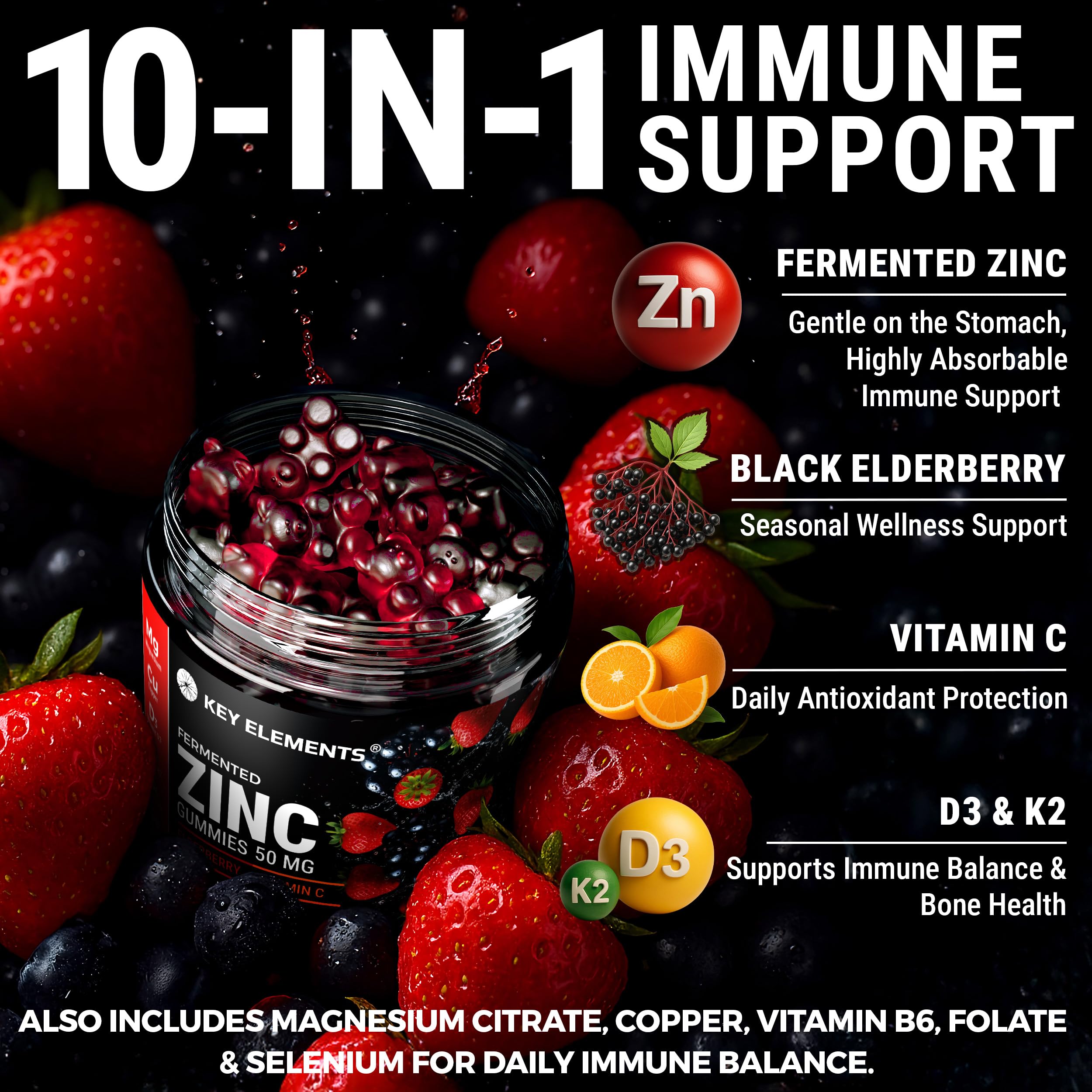 Zinc 50mg Immune Support Gummies with Elderberry & Vitamin C – 120