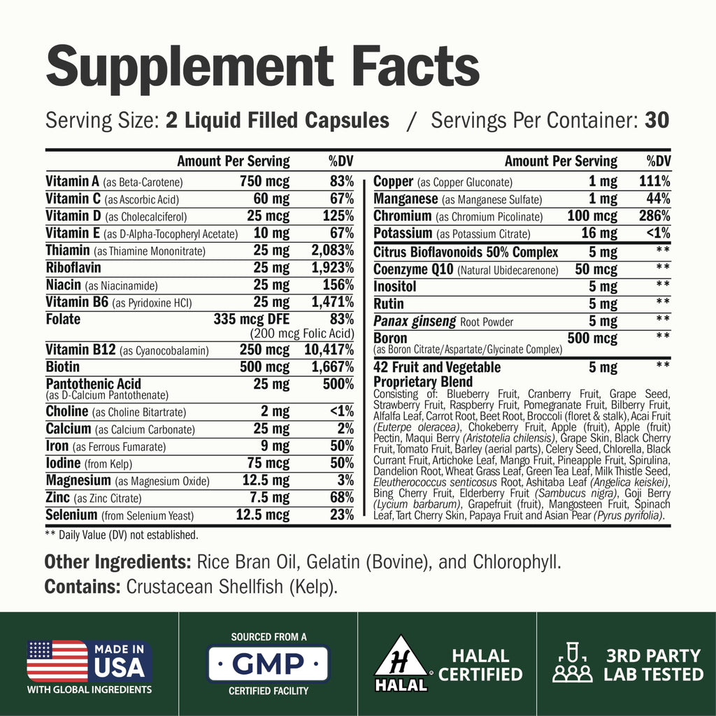 Men’s Multivitamin Liquid Capsules Energy Support 60 Count