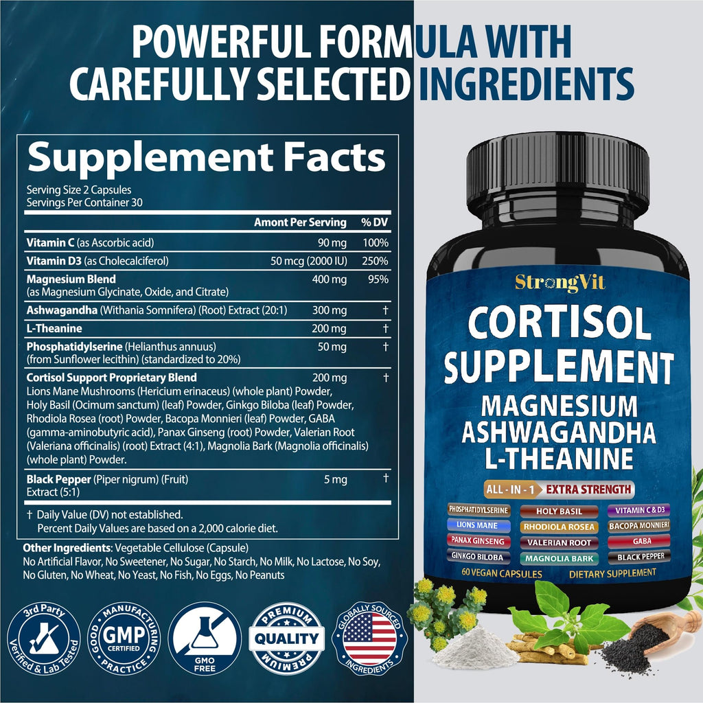 Cortisol Support Supplement with Ashwagandha, Magnesium & L-Theanine