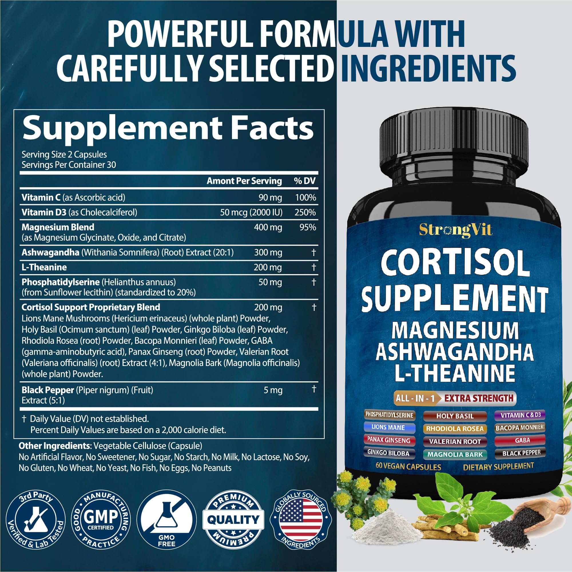 Cortisol Support Supplement with Ashwagandha, Magnesium & L-Theanine