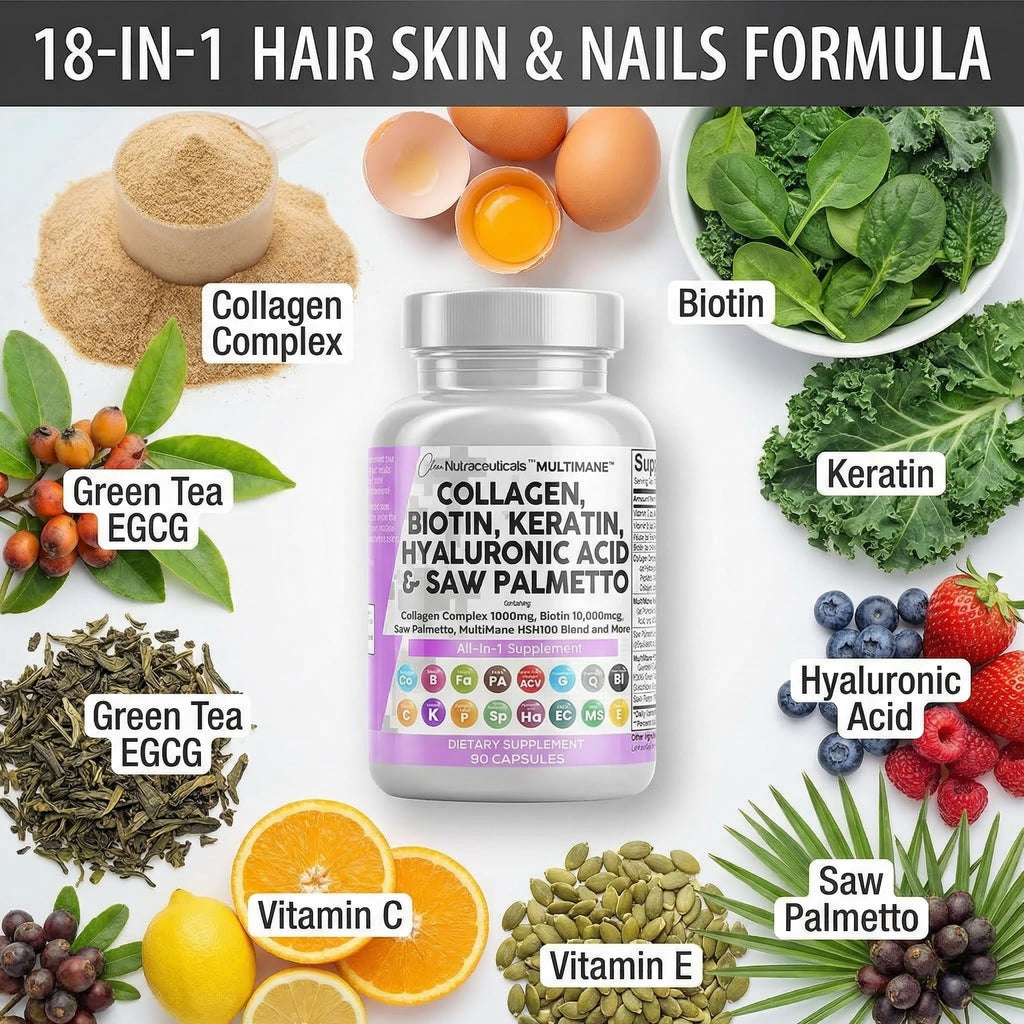 Hair Skin Nails Vitamins Collagen Biotin Keratin 90 Count