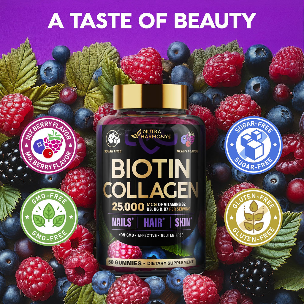 Biotin Gummies 10000mcg Collagen Hair Growth 60 Count
